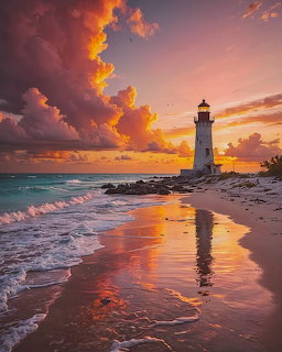 Beach Sunset and Lighthouse