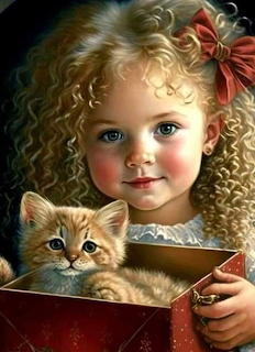 Cute little girl with her kitten 😸