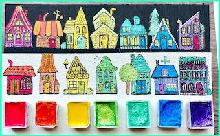 Watercolor Houses and Paint Pots