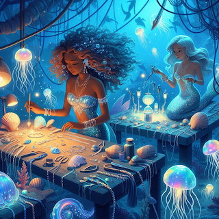 workshop run by mermaids who craft sparkling seashells