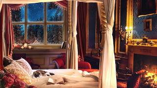 Bedroom with fireplace
