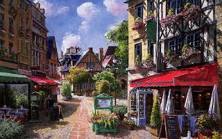 Picture home street cafe canopy flowers