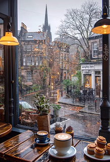 Cozy with coffee on a rainy autumn day