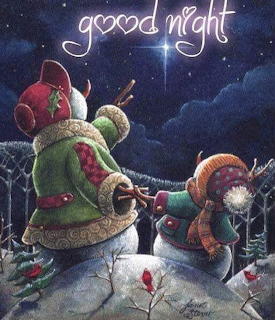 Two snowmen at night