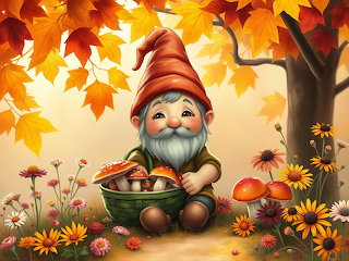 a gnome in autumn