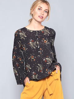 Eden Society Olive Green Rayon Girly Printed Blouse