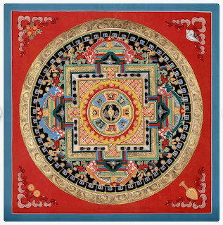 Ritual Thanka Tibetan mantra mandala in red