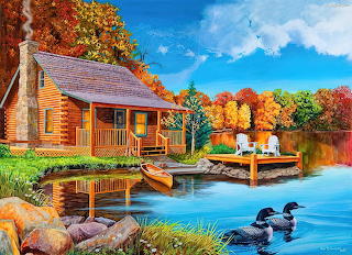 Jezioro-domek-kaczki-las-odka-pomost