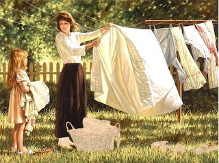 Spring: Mother and daughter: Washday