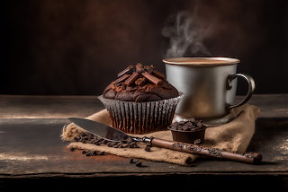 AI art coffee steam vapor chocolate muffiss coffee cup