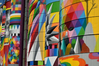 Seventy-year-old cylindrical silos served as the canvas—