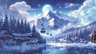 gondala in the snowy mountains.