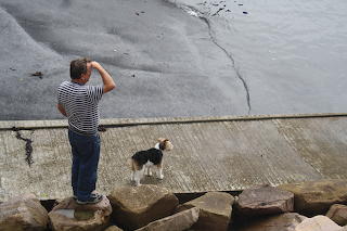 Man And His Dog In Erquy, France