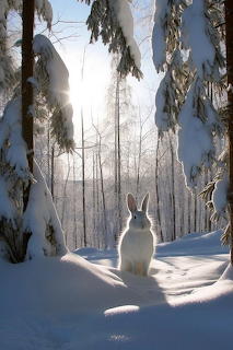 Snowshoe hare in forest