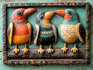 Birds - painted wood